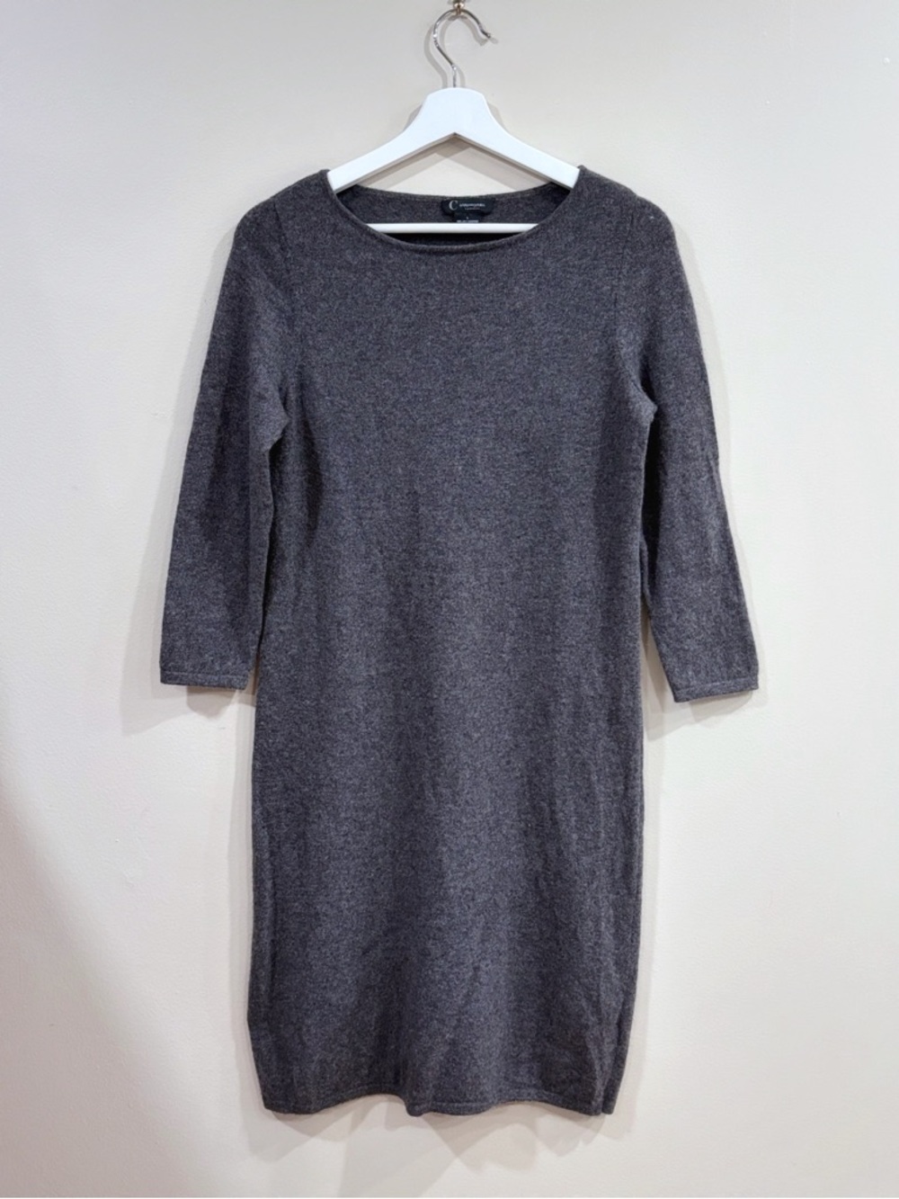 Bloomingdale’s Cashmere Sweater Dress Womens L Gray Knit Minimalist Chic Office
